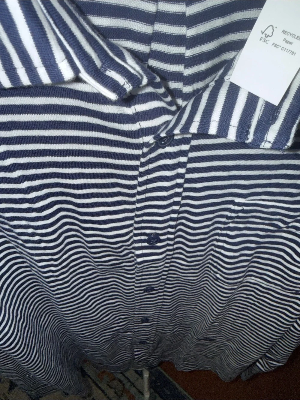 J. Crew Navy and White Striped Men's Button-Down Shirt